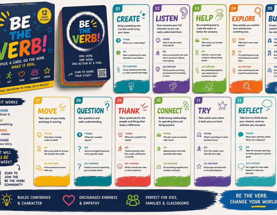 Students and families using the Be the Verb card deck together